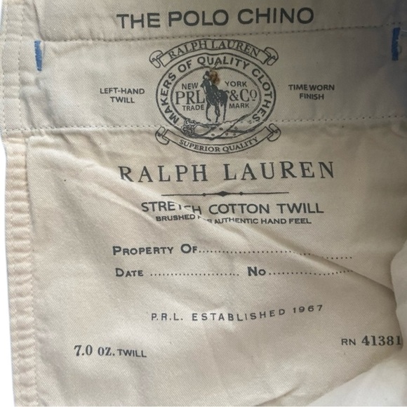 POLO RALPH LAUREN Cotton Chinos in Powder Blue Size 32 x 32 - Picture 7 of 8